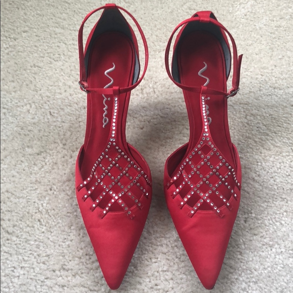 Nina Red Heels with Faux Diamond Detail